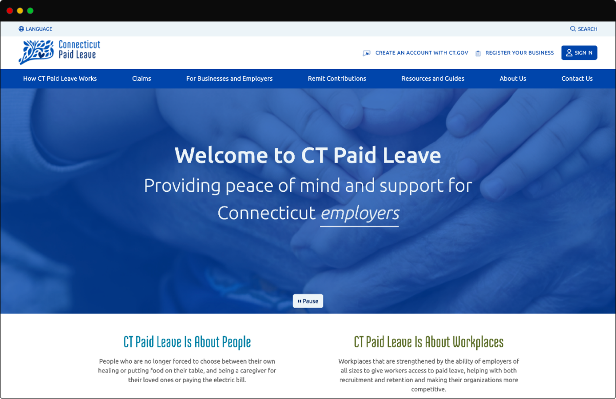 Google Chrome image of Connecticut Paid Leave home page